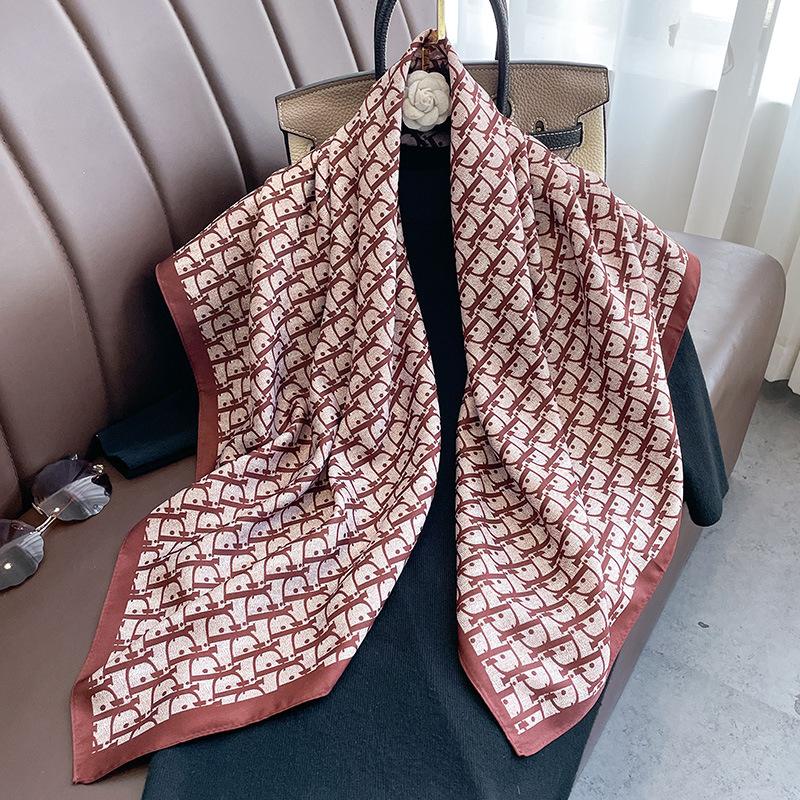 Spring and Autumn Summer Fashion Big Square Scarf Letter Silk Scarf Long Decorative Scarf Shawl Scarf Hairband Women