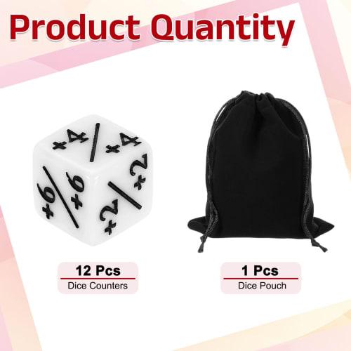 uxcell 12-Piece Magic Dice Counter Acrylic D6 Life Token Dice Set with Pouch for Standard Card Games, White
