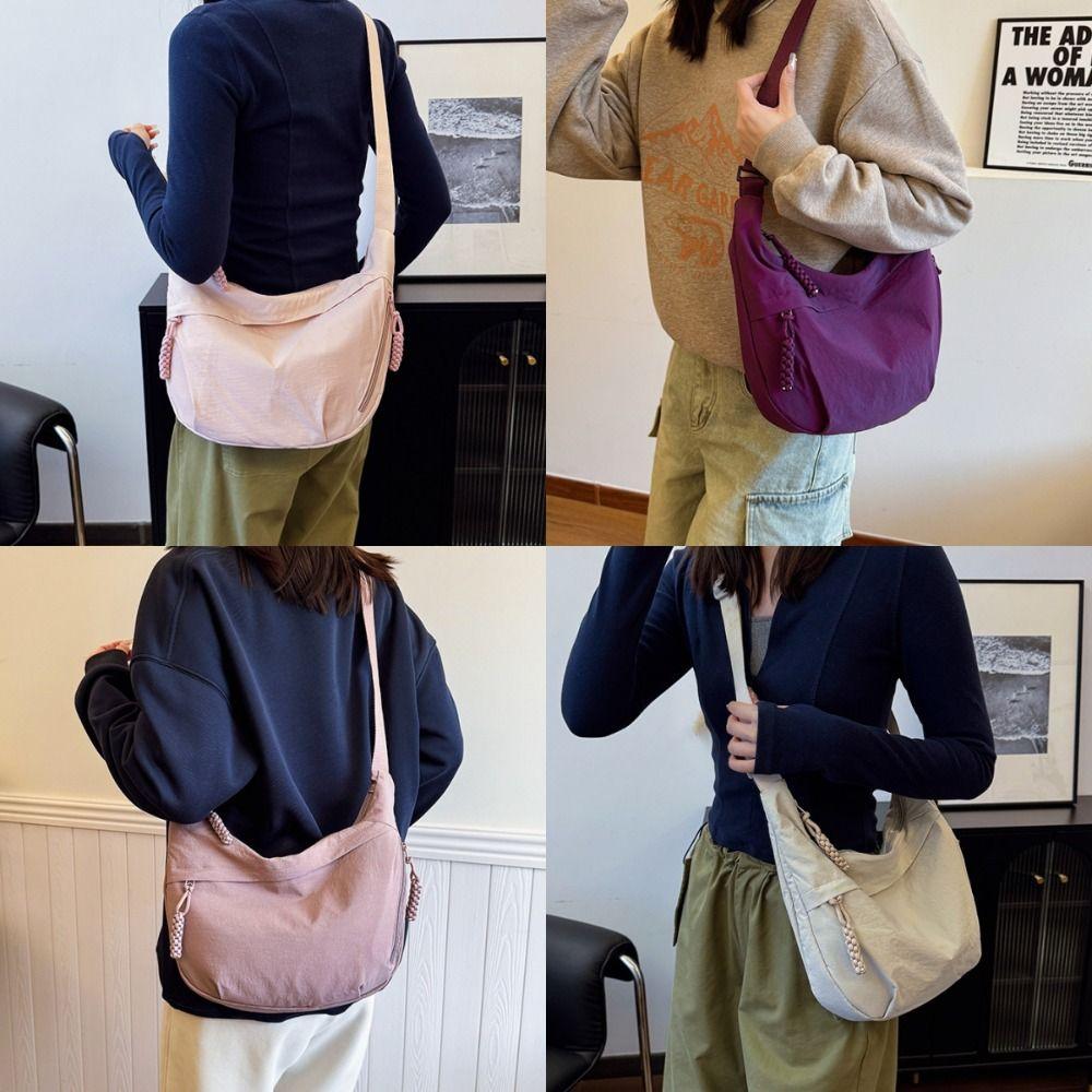 New Canvas Crossbody Bags Korean Simplified Lightweight Shoulder Bag Solid Color Large Capacity Dumpling Bag Women