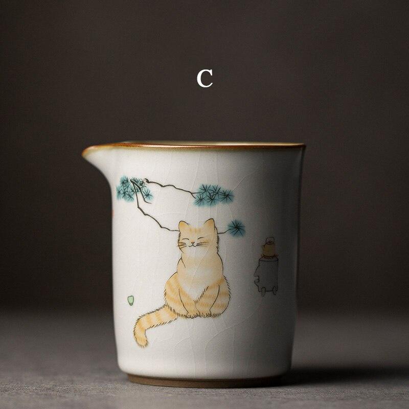 300ml Ru Kiln Fair Cup Cute Cat Tea Divider Ceramic Even Cup Gong Cup