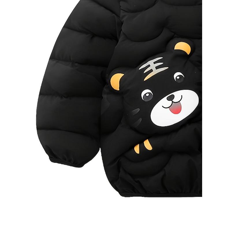 [Ciepła Kurtka Kreskówkowa] Ciepła Pikowana Kurtka Kreskówkowy Tygrys z Kapturem dla Dziecka | Odzież dla Małych Dziewczynek i Niemowląt na Jesień Zimę, Zapinany na Zamek Płaszcz z Wypełnieniem