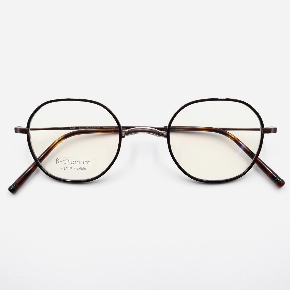 Alloaiweeo [Nose Saddle] Al8205 1016M Nose Saddle Titanium Octagon Antique Brown Eyeglass Frame