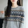Damen Jacquard Colorblock Gestreifter Langarm Strickpullover - Herbst/Winter Rundhals Modisches Basic-Shirt