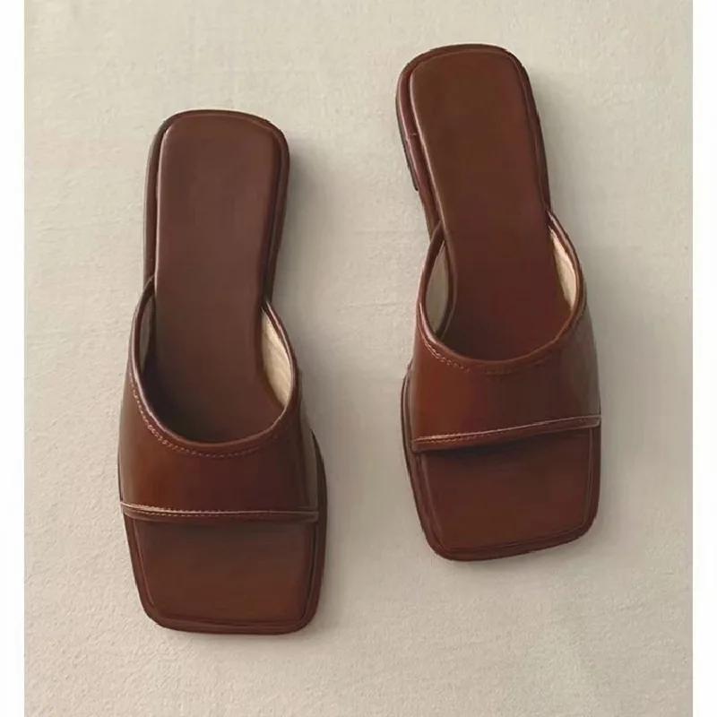 Women's Shoes 2025 Hot Sale Open Toe Women's Slippers outdoor Daily Slippers Women Square Toe concise low Heel Female Sandals