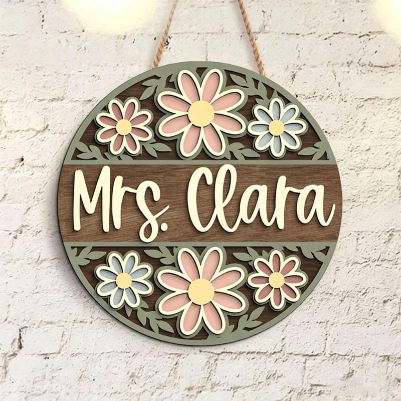 Teacher Door Sign For Classroom Door Decorations Classroom Welcome Sign for Teachers, Wood School Plaque with Rope Cord for First Day Entry Display