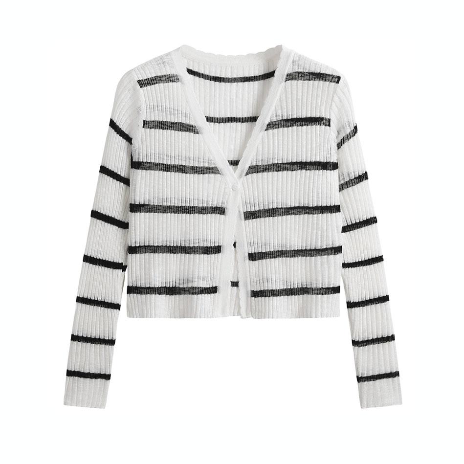 Buy Design Classic Striped Cardigan Short Slub Linen Knitted