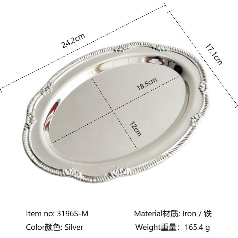 Vintage Embossed Silver Tray Serving Platter For Desserts Jewelry Storage Organizer Snack Plate Dining Table Decoration