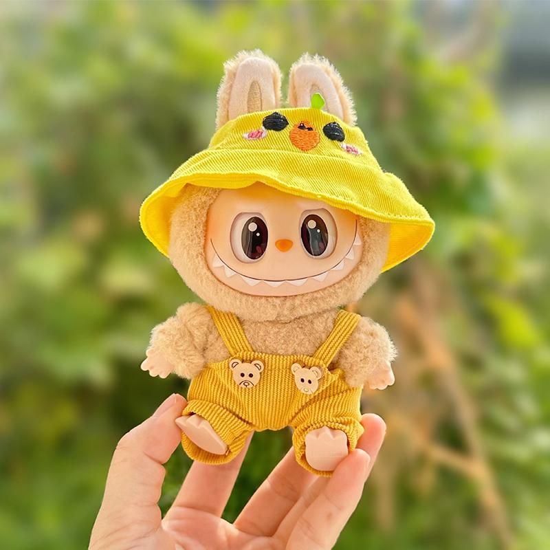 Labubu Clothes Cartoon Overalls 2-Piece Set For 17Cm Dolls Overalls& Cap Labubu Doll Clothes For Photography Props