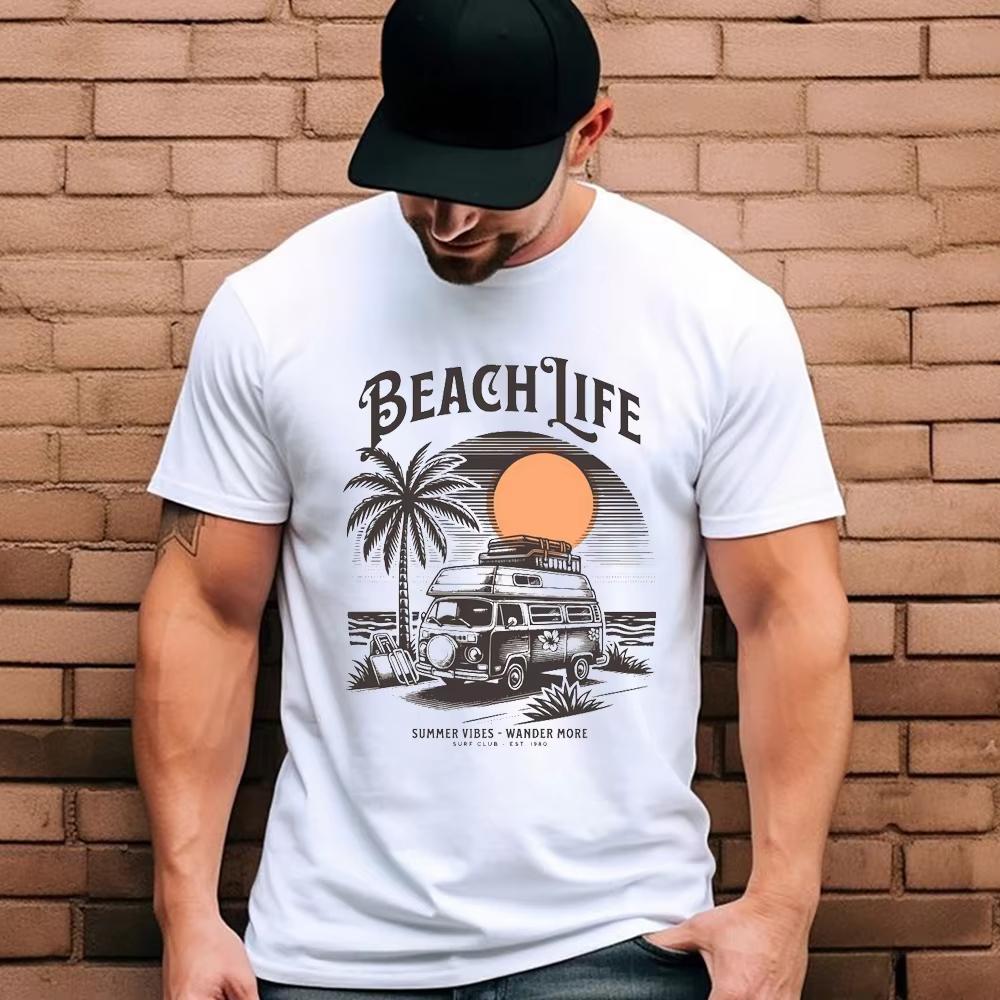 

Мужская футболка Гавайи Летний отпуск Винтаж Кемпинг Автобус с принтом Мужская футболка Крутые мужские топы 4XL