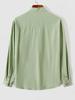 ZAFUL Men's Minimalist Style Cotton and Linen Textured Front Pocket Design Half Button Stand Collar Pullover Long Sleeves Shirt