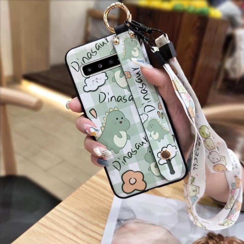 Lanyard Dirt-resistant Phone Case For Samsung Galaxy S10 5G/SM-G977N Soft Case Waterproof Wristband Anti-dust Cartoon