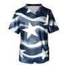 Men's V Neck Scrub Top with Front Pocket Independence Day Print Comfortable Fit Medical Nursing Work Shirt