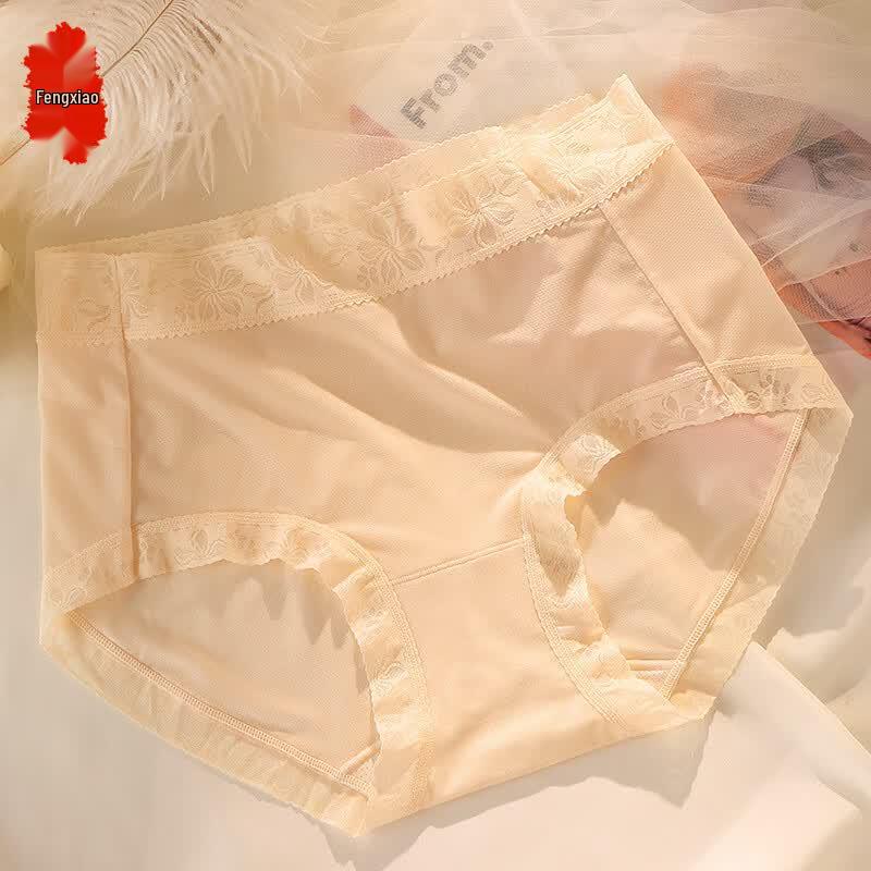 Women s Seamless Solid Color Lace Waist Briefs L