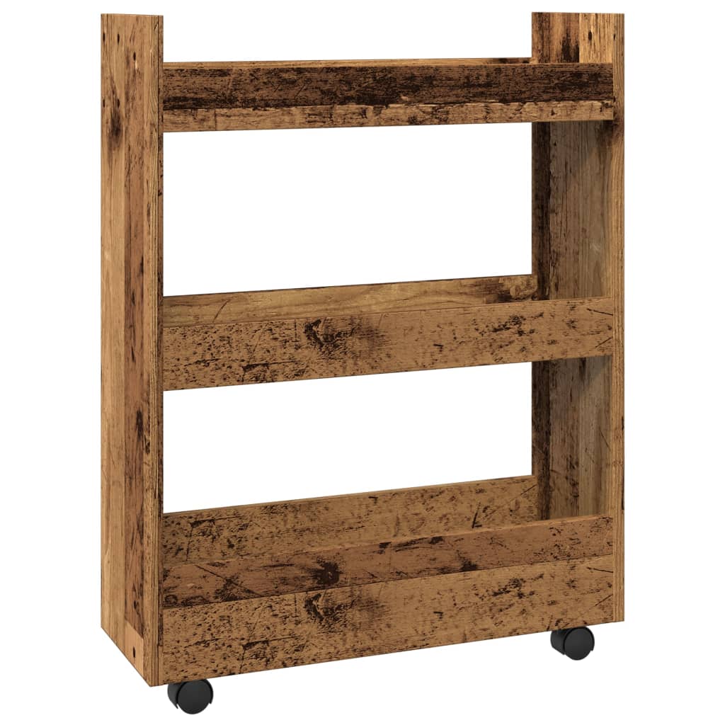 Narrow Storage Cart 3 Tiers Reclaimed Wood Look Engineered Wood