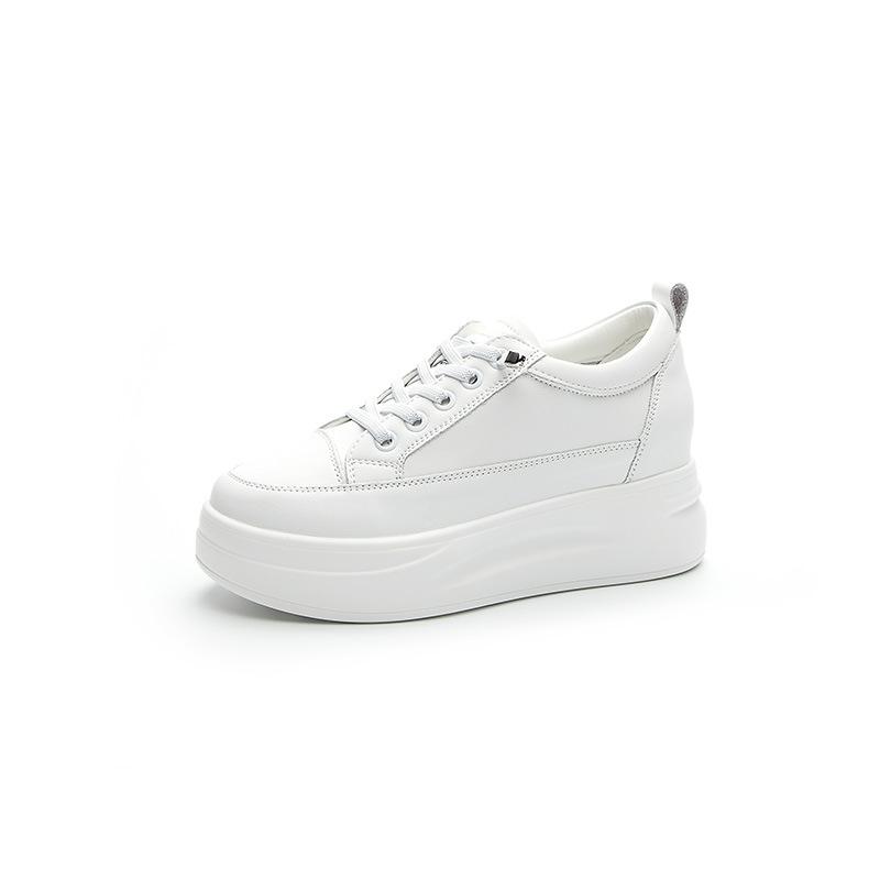 Little white shoes women's thick soles increase in height, small people show long legs, new models 8 casual shoes, genuine leather single shoes