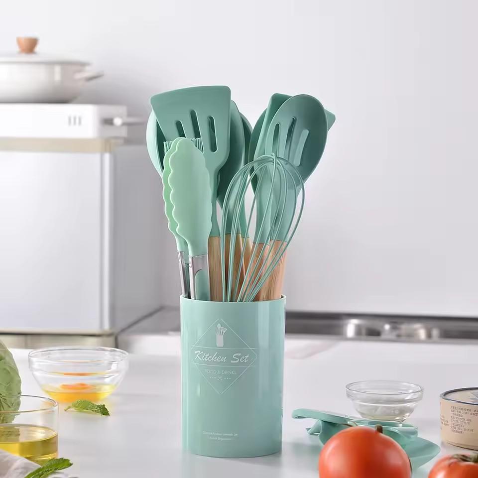 12PCS Food Grade Silicone Kitchen Cookware Utensils Turner Spatula Measuring Spoon Practical Cooking Tool Kitchenware Set