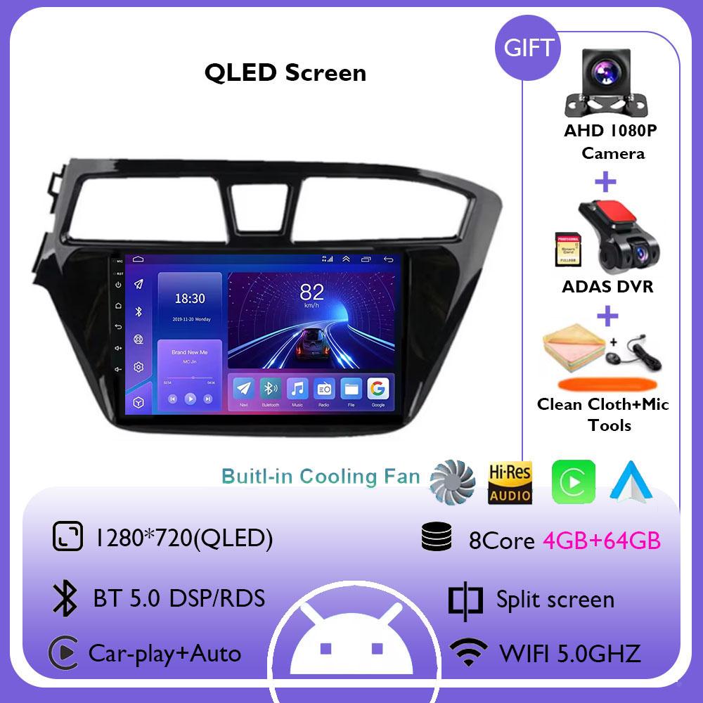 Android 14 For Hyundai I20 2014-2018 Car Radio Stereo Multimedia Navigation Video Player GPS Wireless Carplay Auto QLED screen