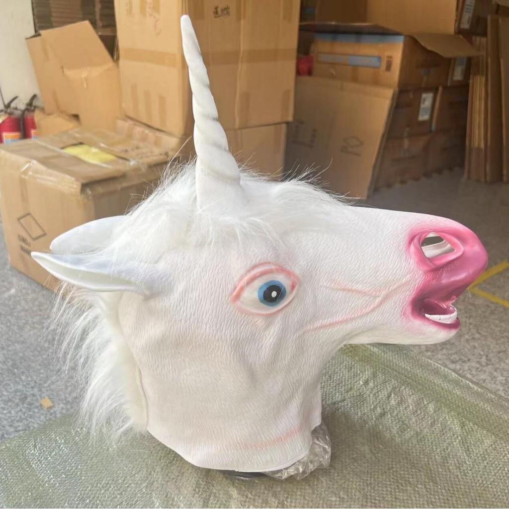Halloween Animal Headgear: Black Horse & Unicorn Masks for Funny Pranks