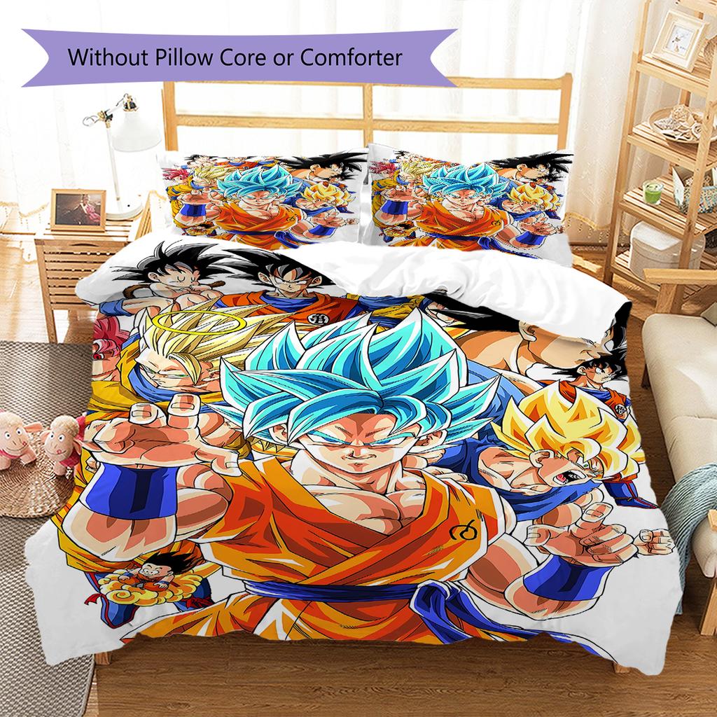 Dragon Ball Super Pattern Bedding,Quilt Set Quilt Cover Pillowcase Home Birthday Gift (1 * Duvet Cover + 2 * Pillowcase, Without Core)