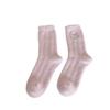 Cute Kitten Pink & Purple Mid-Calf Warm Floor Socks – Women's Autumn/Winter Velvet Animal Embroidery