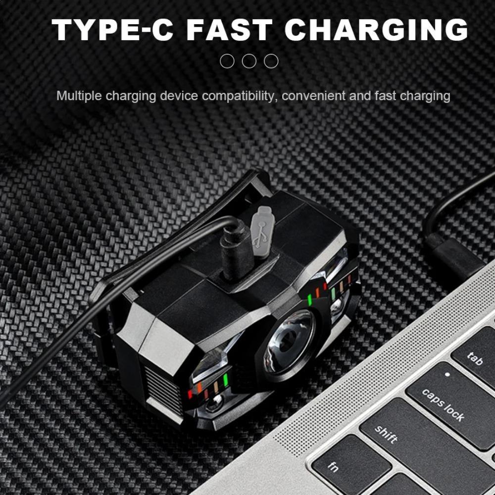 Laufstirnlampe Verstellbare Kopf-Taschenlampe mit Bewegungssensor Campingzubehör Stirnbandlampe Wiederaufladbare Stirnlampe für