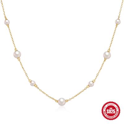 Stylish And Simple Style S925 Sterling Silver Classic Size Pearl Stacked Collarbone Necklace Women'S Wedding Gift Accessories