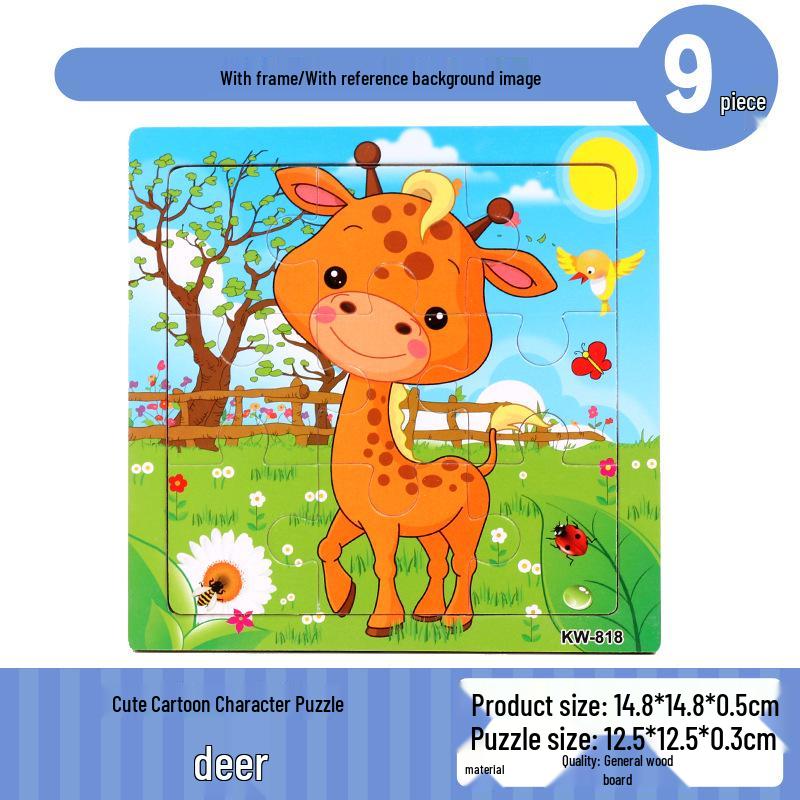 Frühpädagogisches Holztiere-Puzzlebrett für Kinder von 0-3 Jahren - 9-teiliges Lernspielzeug