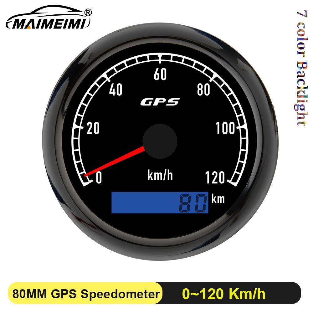 Custom 7 Color LED Universal 80MM GPS Speedometer 0-120kmh 0-60kmh Speed Meter For Boat Car Yacht 80MPH Odometer With Antenna