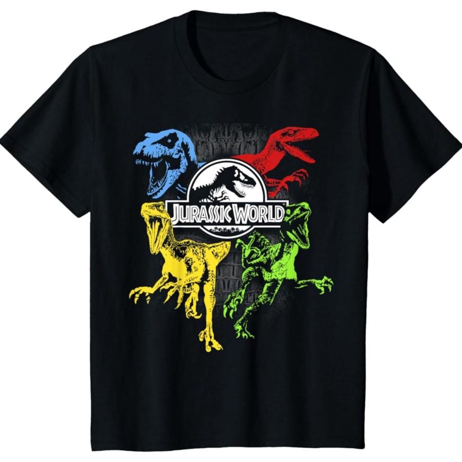 Jurassic World Boys Split Vertical Short Sleeve Tyrannosaurus Rex Dinosaur T-Shirt, Boys Sizes 8-16 S чёрный