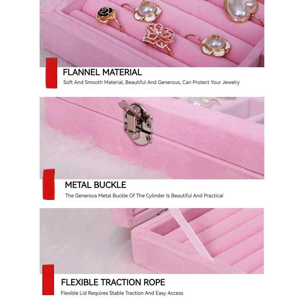 Velvet Jewelry Organizer Box with Clear Lid Dust-Proof Ring and Earring Storage Case for Multiple Pieces