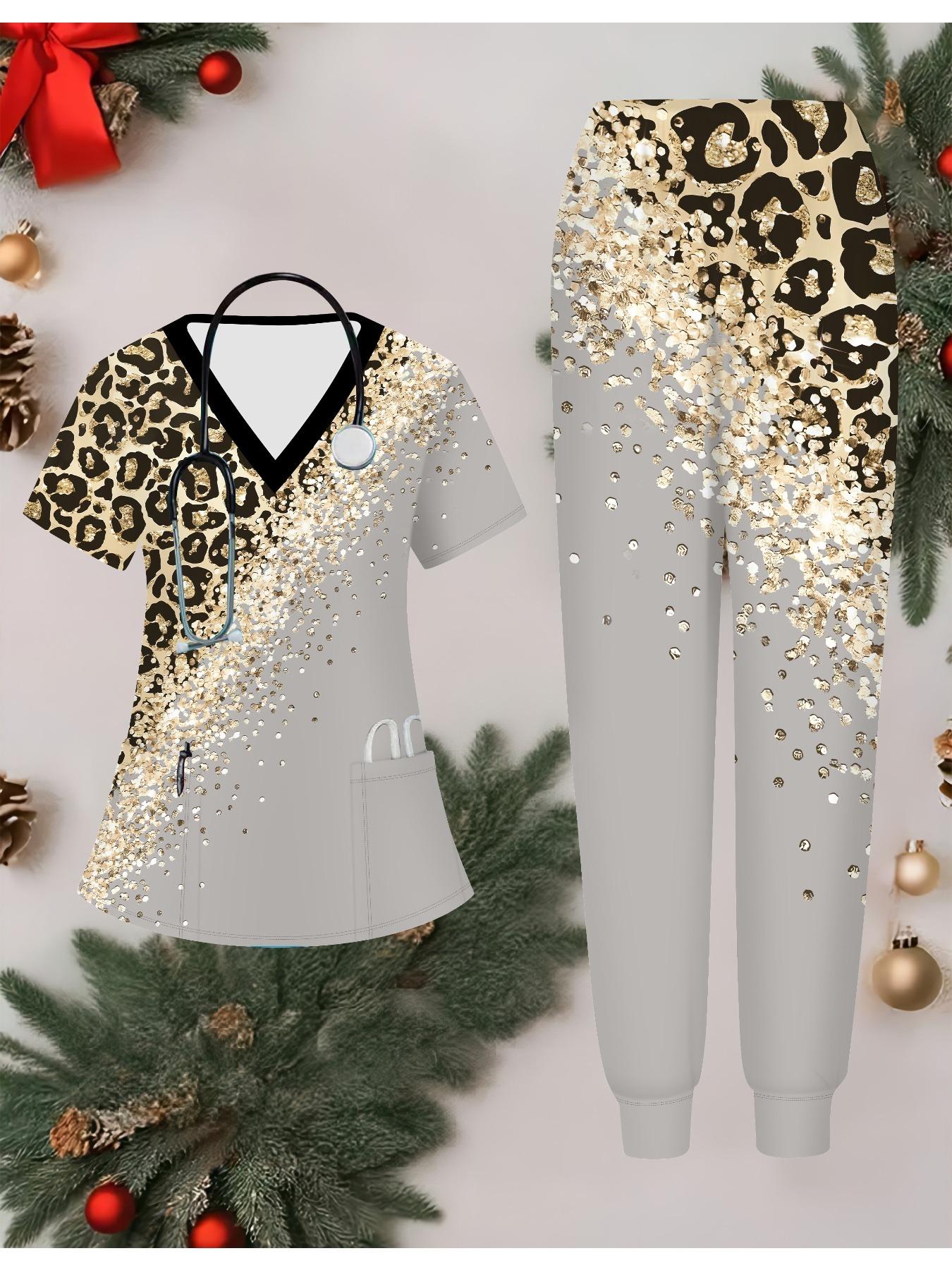 

Комплект женской формы медсестры, напечатанный на 3D-принтере, с коротким рукавом и длинными брюками с карманом, повседневный, модный, рождественский подарок L жёлтый