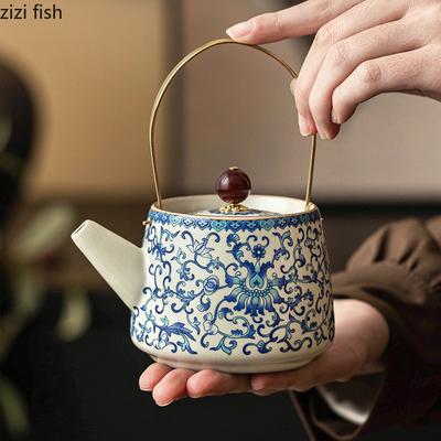 Keramisk tekanna Enkel kanna Blå och vit Kung Fu teservis Teinfuser Filtrerande tekanna Bryggande tekannor Hushållstevaror