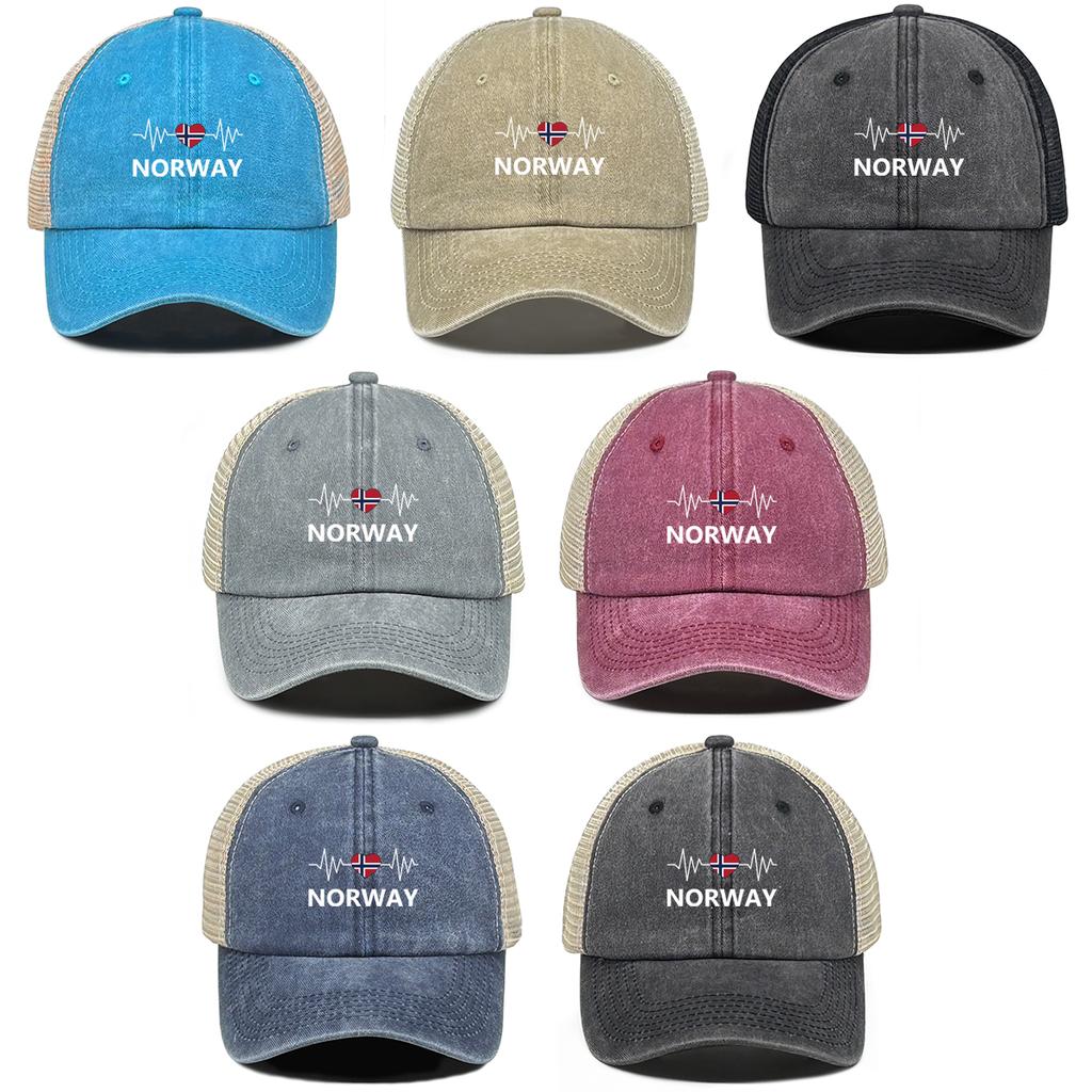 NORWAY Flags Print Snapback Mesh Cap Caps For Man Washed Retro Distressed Adjustable Baseball Hat Ideal Choice For Casual Wear