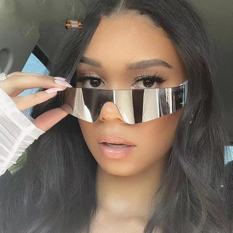 Flat Top Shield Fashion Punk Sunglasses Women Y2K Sun Glasses Men Mirror One Piece Eyewear 2000S 90S Aesthetic Goggles