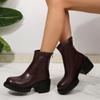 Women Fashion Boots Round Toe Platform Sole Square Heel Back Zipper Short Boots Retro All-match Waterproof Platform Autumn Boots