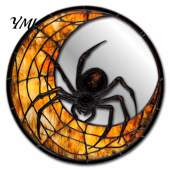 Seasonal Home Wall Decorations Halloween Decorative Mirror Stickers with Spiders/Skeletons/Pumpkins, Retro Hanging Pumpkin Mirrors Ornament,