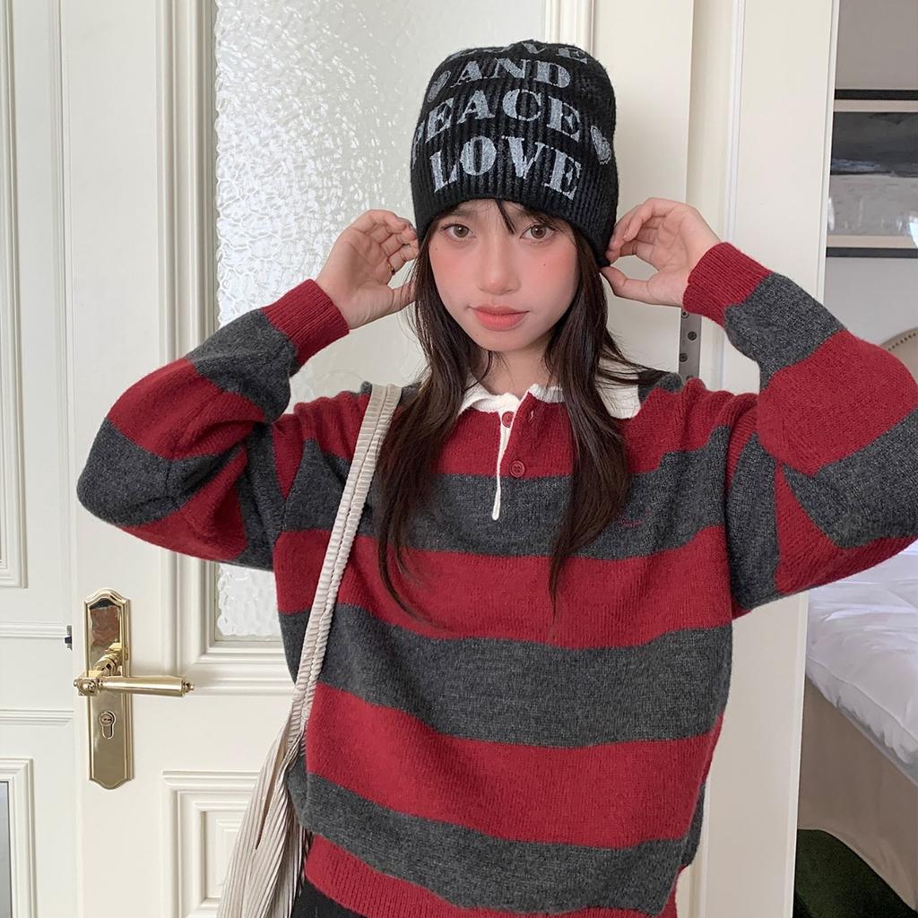 Letter Knitted Headgear Women's Autumn and Winter Versatile Face Small Wool Hat Fashion Big Head Circumference Warm Cold Hat