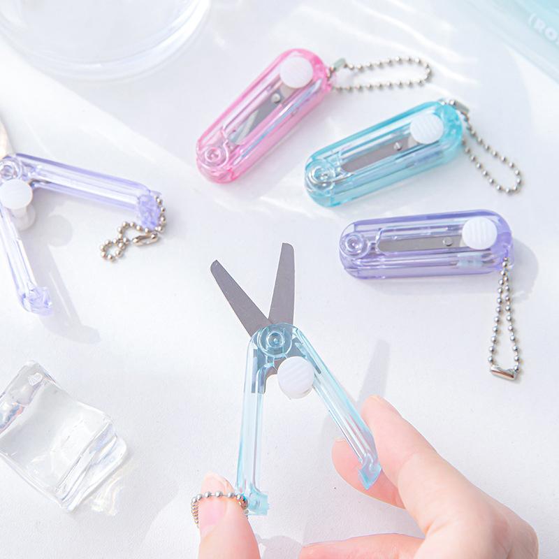Transparent Mini Scissors Retractable Folding Portable Scissors Student Hand-Made Paper Scissors Candy Color Small Scissors
