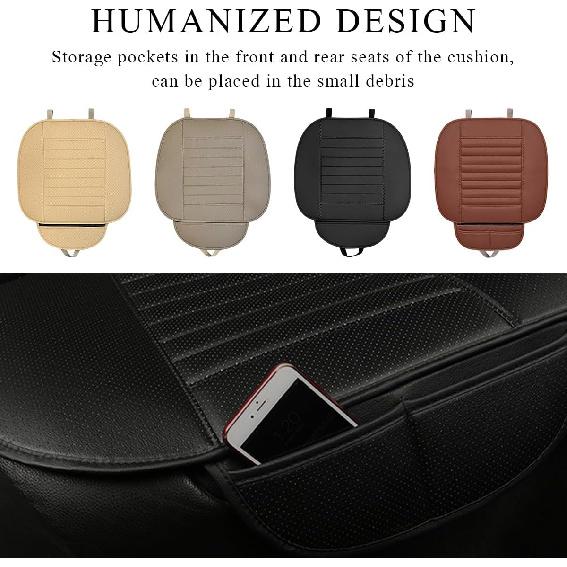 2 PCS Car Front Seat Protector Mats, 21.9" × 19.7" Breathable Leather Auto Cushion Protector, Anti-Slip Vehicle Seat Cover with Storage Pockets,