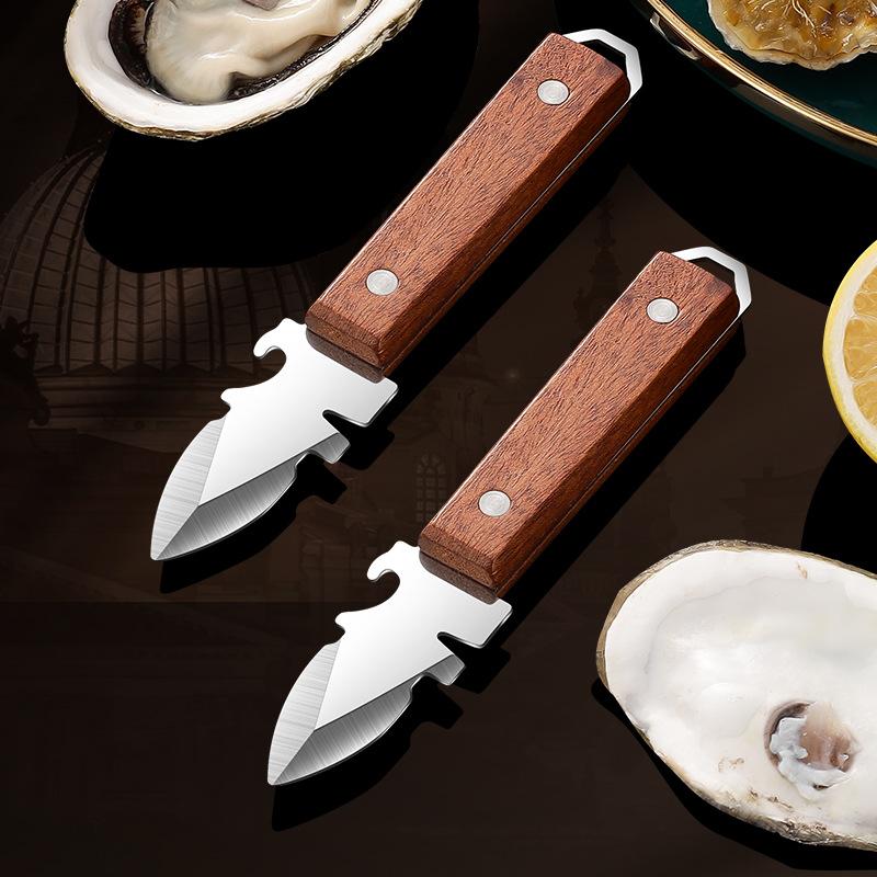 Shell Prying Tools Home Kitchen Multifunction Stainless Steel Oyster Knife Commercial Wooden Handle Scallop Oyster Shell Opener