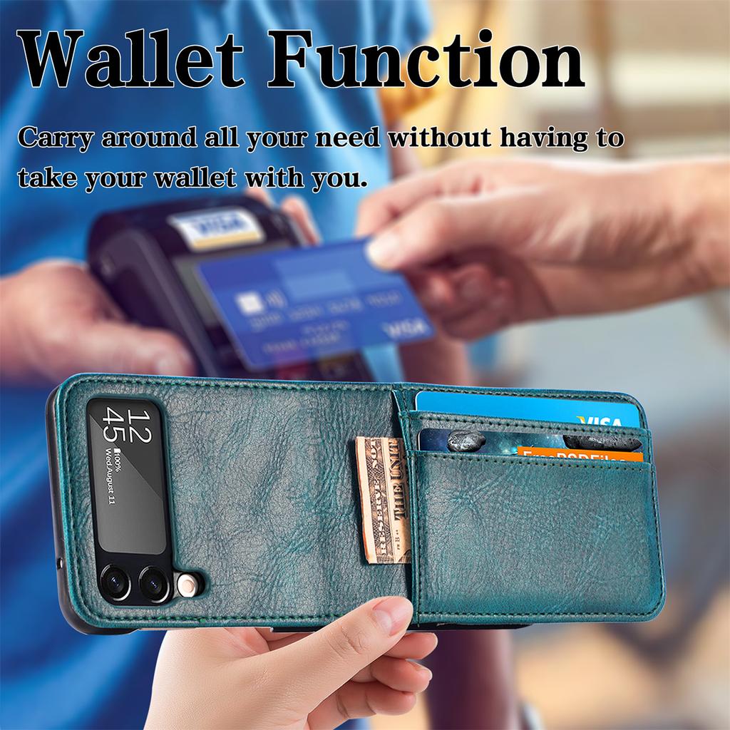 Non -Fingerprint Card Holder Leather Case For Samsung Galaxy Z Flip4 5g Flip 4 Flip3 Flip 3 Wallet Cover For Samsung Z Flip4
