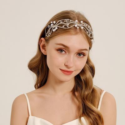 Korean Bride Crystal Crown Headband Wedding Party Hair Accessories Hand-knitted White