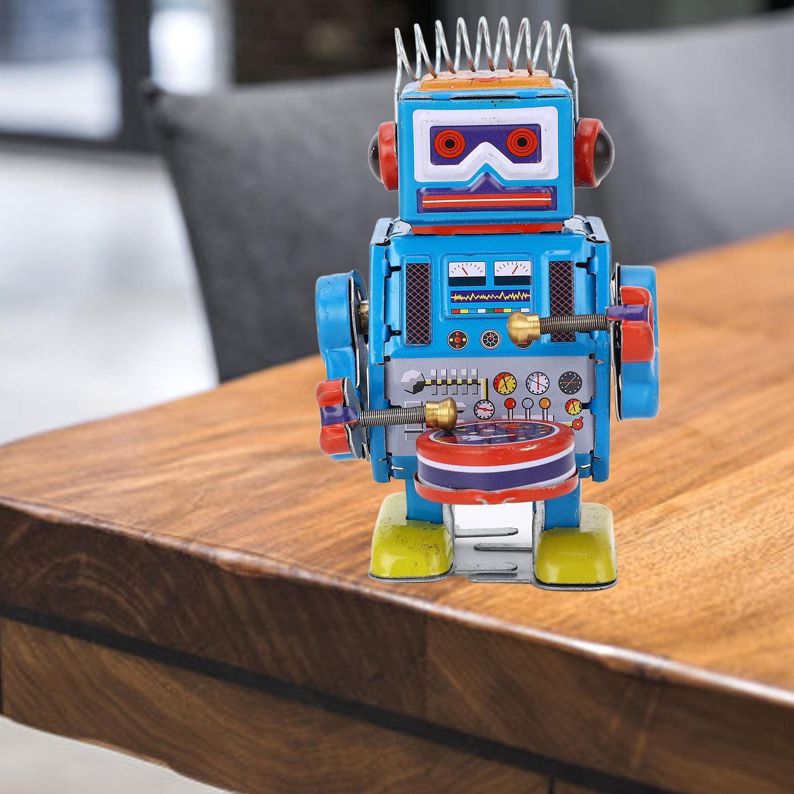 Робот заводной игрушечный ручной барабанный винтажный робот оловянная игрушка — фото 11