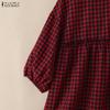 ZANZEA Women Casual Round Neck Half Sleeve Loose Plaid Print Blouse