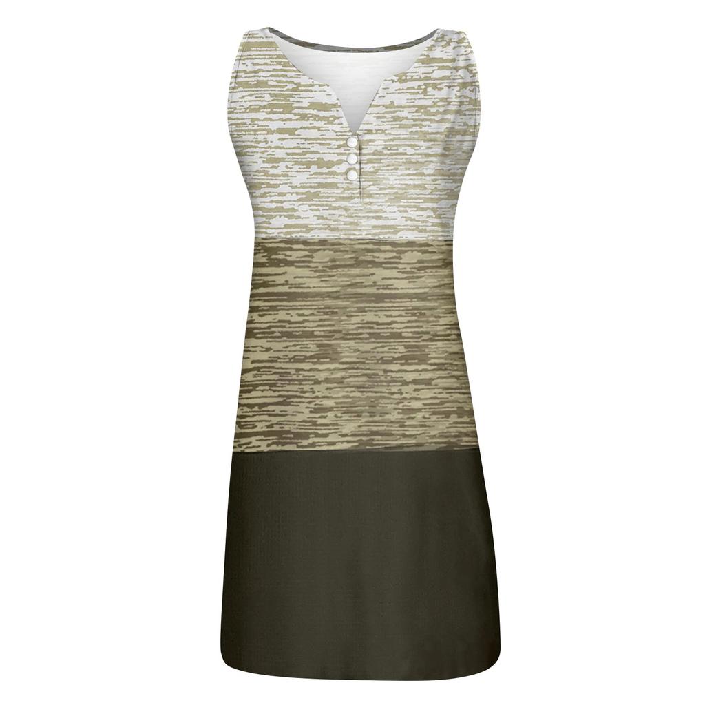 Fritidskjole for kvinner med blomsterknappetrykk V-hals Aktiv mote utendørs gate Ermeløs løs passform sommer