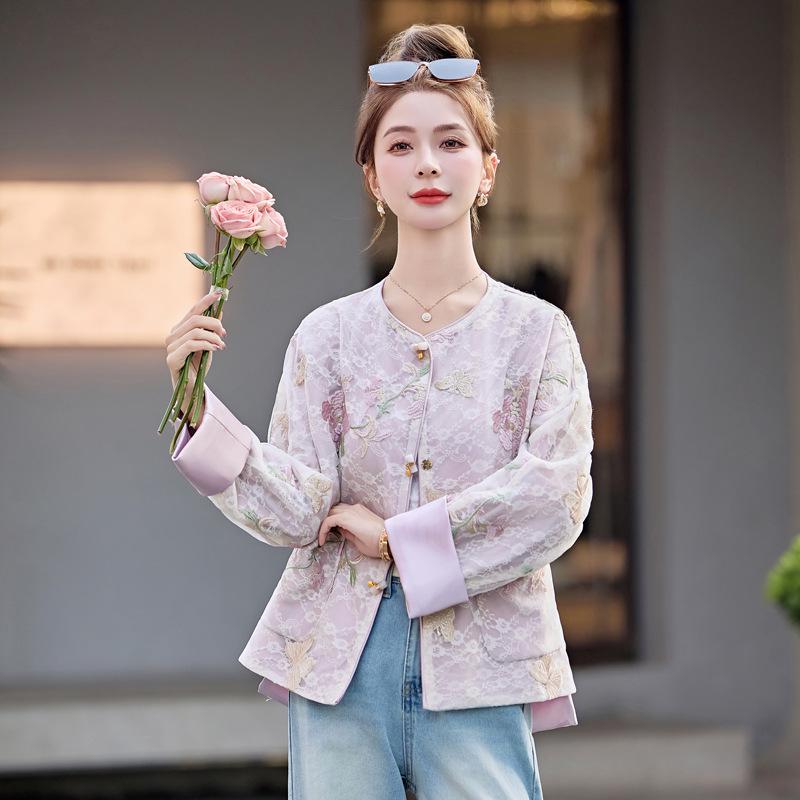 2025 Spring/Autumn Women's Retro Embroidered Jacquard Short Jacket