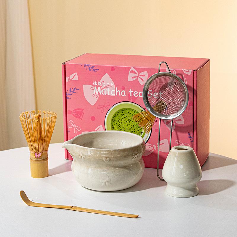 Set Matcha Set Frusta Matcha, Set Matcha in Ceramica 5 Pezzi Kit Matcha Per Amanti del Matcha Kit Matcha