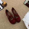 IPPEUM Women Mary Janes Shoes Red 2025 New Ballet Flats Round Toe Pumps