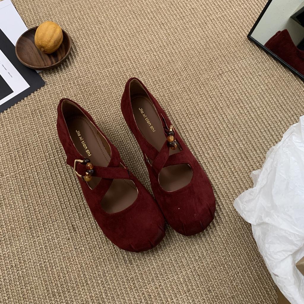 IPPEUM Women Mary Janes Shoes Red 2025 New Ballet Flats Round Toe Pumps