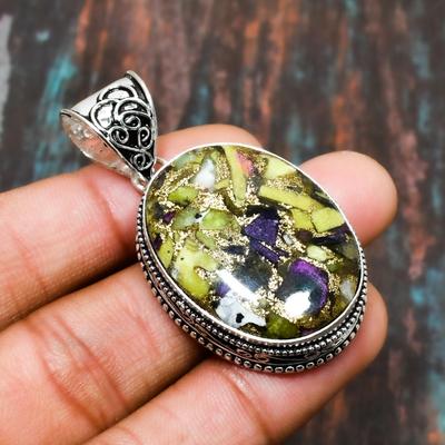 Atlantisite, gioielli fatti a mano con pietre preziose Ciondolo in argento sterling massiccio 925